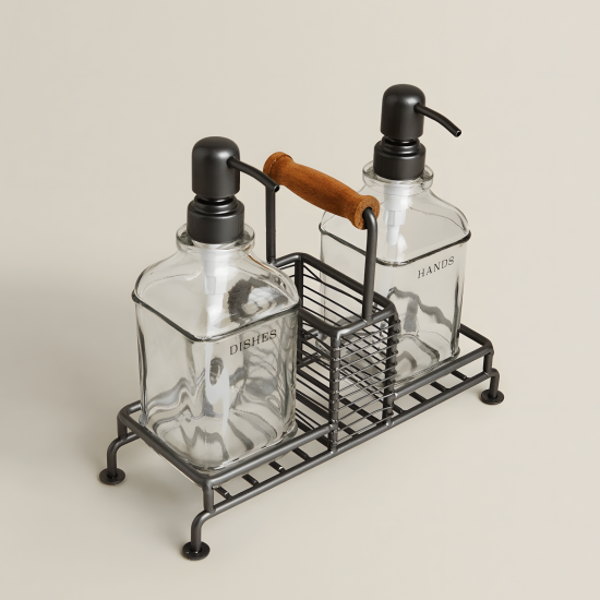 Glass Soap Dispenser 2 Pieces with Metal Holder